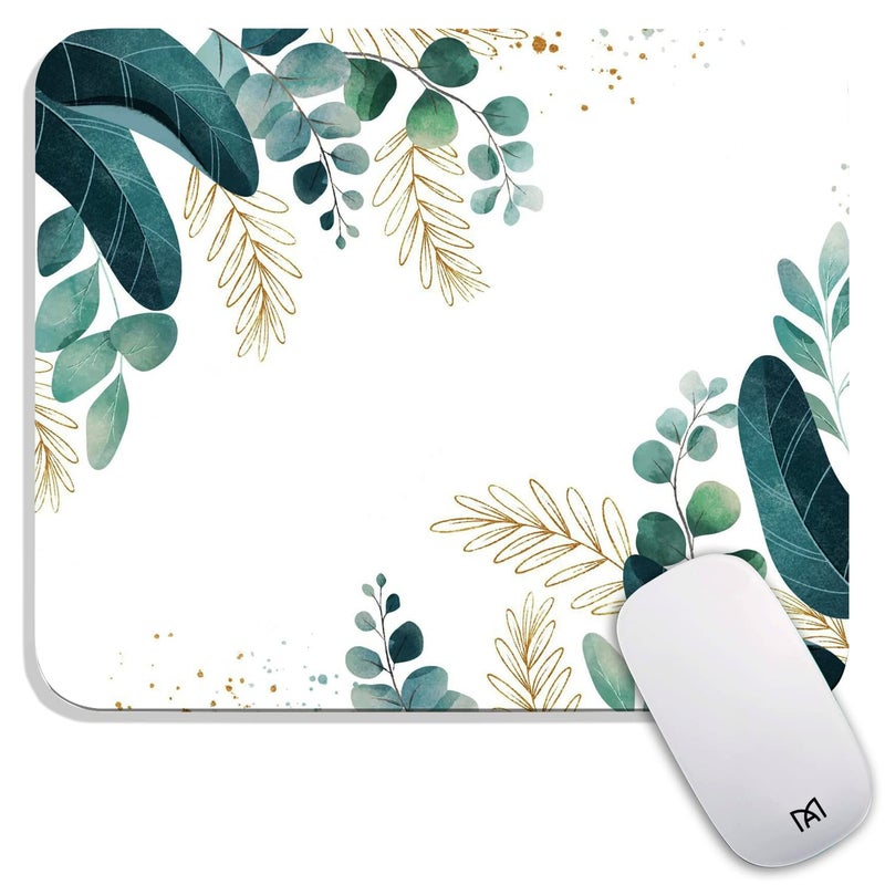 Armanza Square Mouse Pad Green Leaves, Personalized Premium-Textured Custom Mouse Mat Design, Washable Mousepad Lycra Cloth, Non-Slip Rubber Base Computer Mouse Pads for Wireless Mouse - Image 1